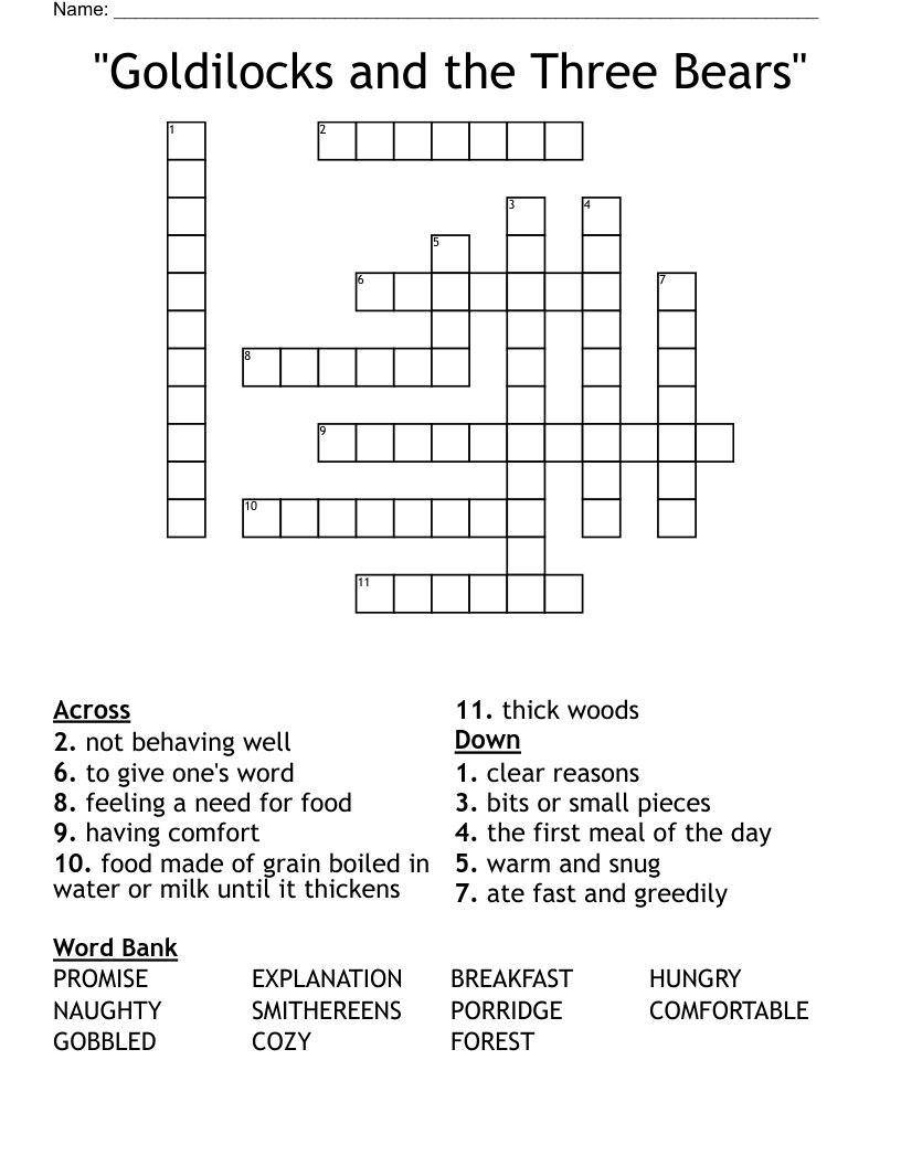 "Goldilocks and the Three Bears" Crossword
