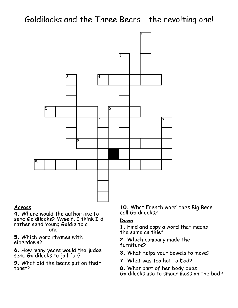 Goldilocks and the Three Bears - the revolting one! Crossword