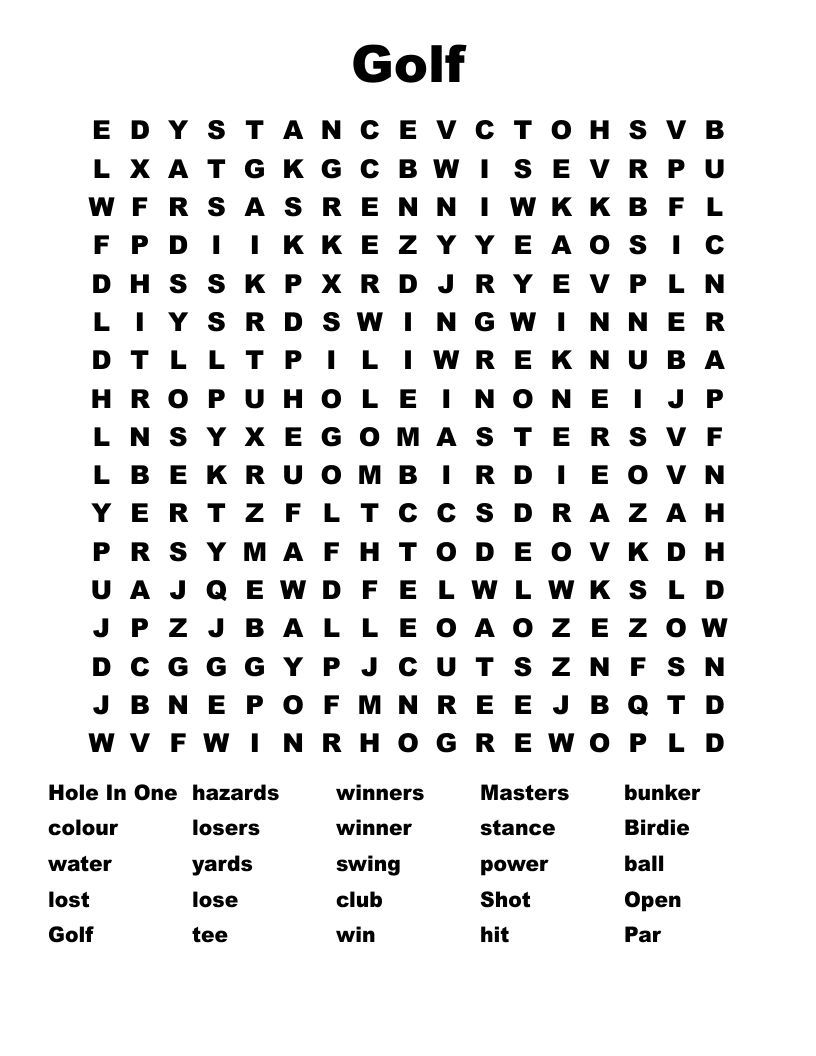 Golf Word Search