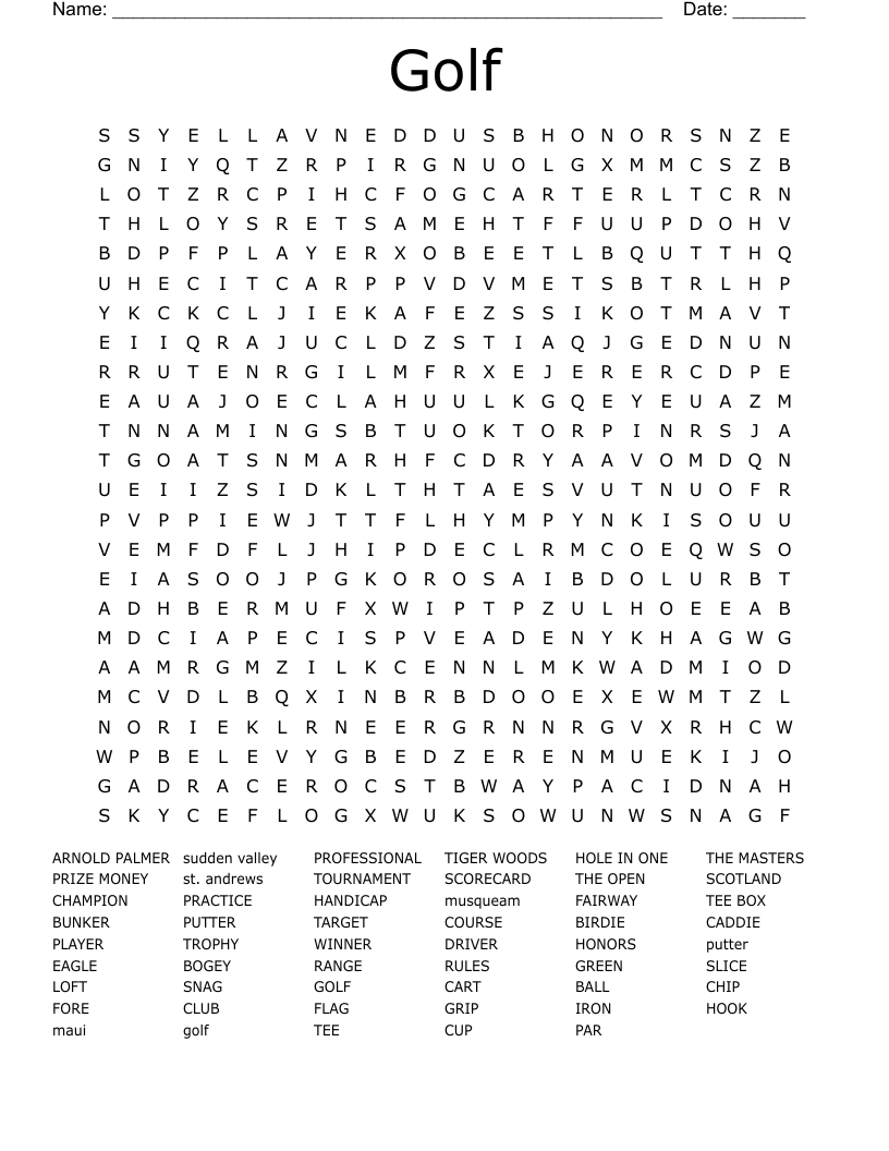 Golf Word Search