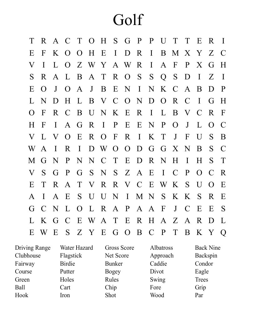 Golf Word Search