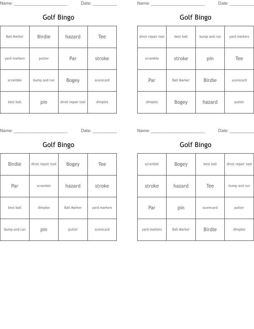 Golf Bingo 