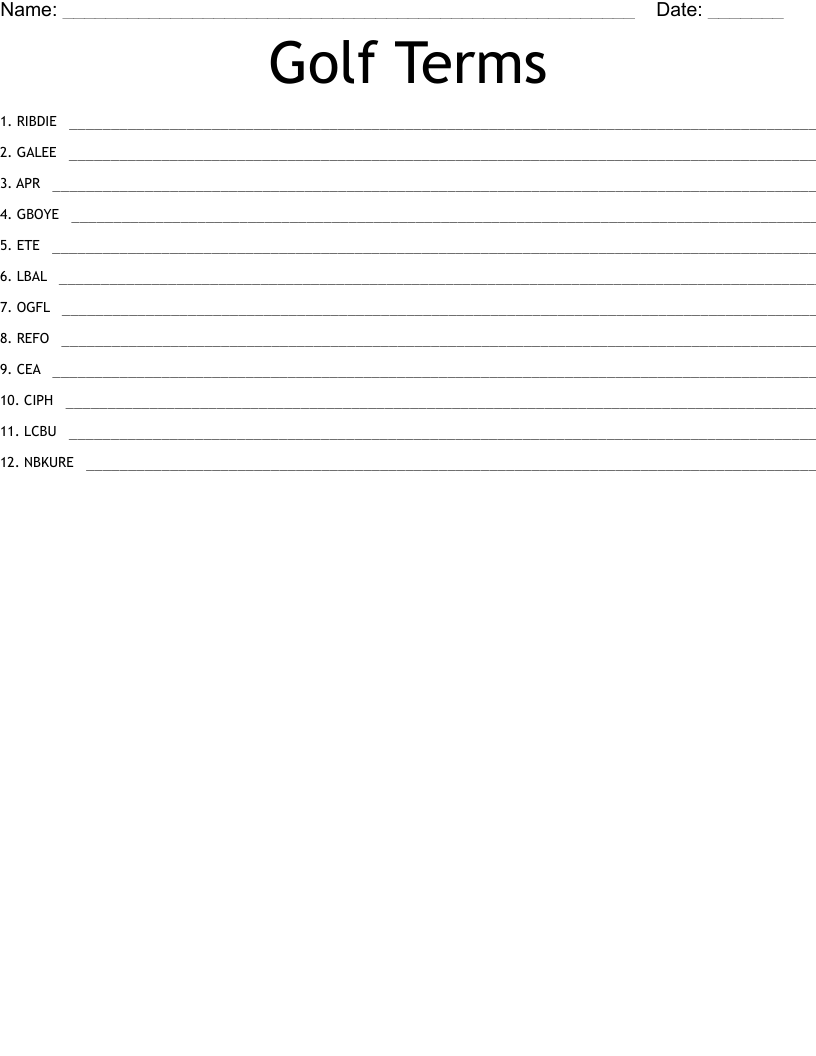 Golf Terms Word Scramble