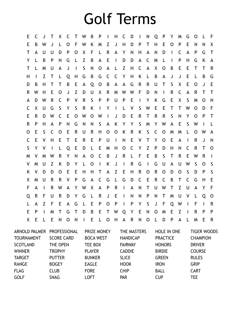 Golf Terms Word Search