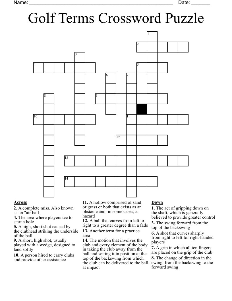Golf Terms Crossword Puzzle