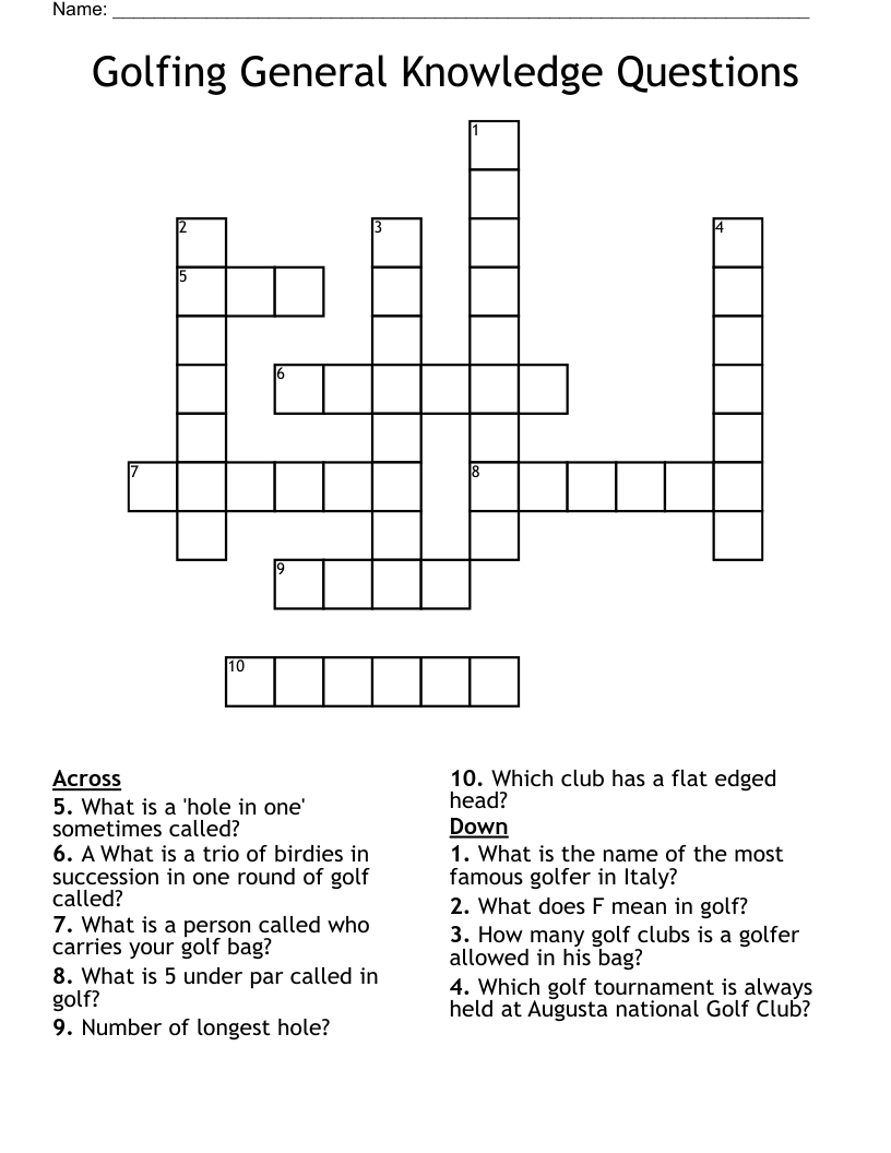 Golfing General Knowledge Questions Crossword