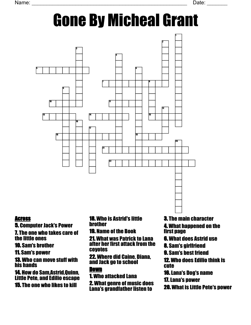 Gone By Micheal Grant Crossword