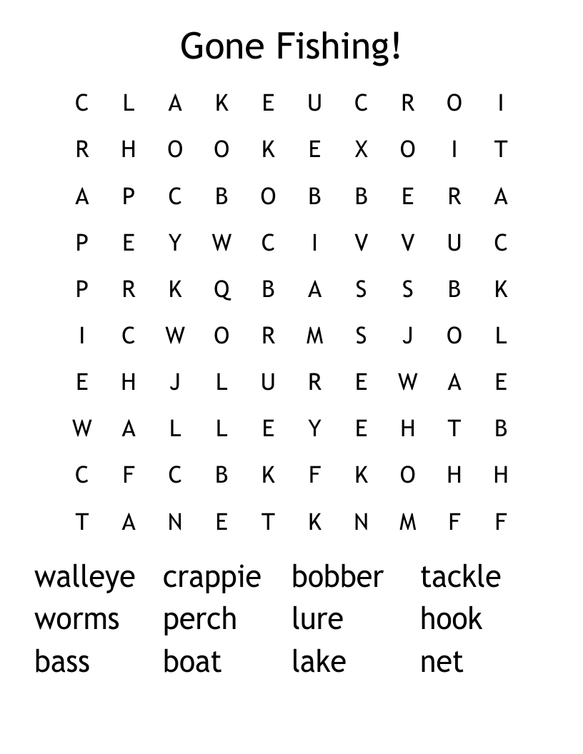 Gone Fishing! Word Search