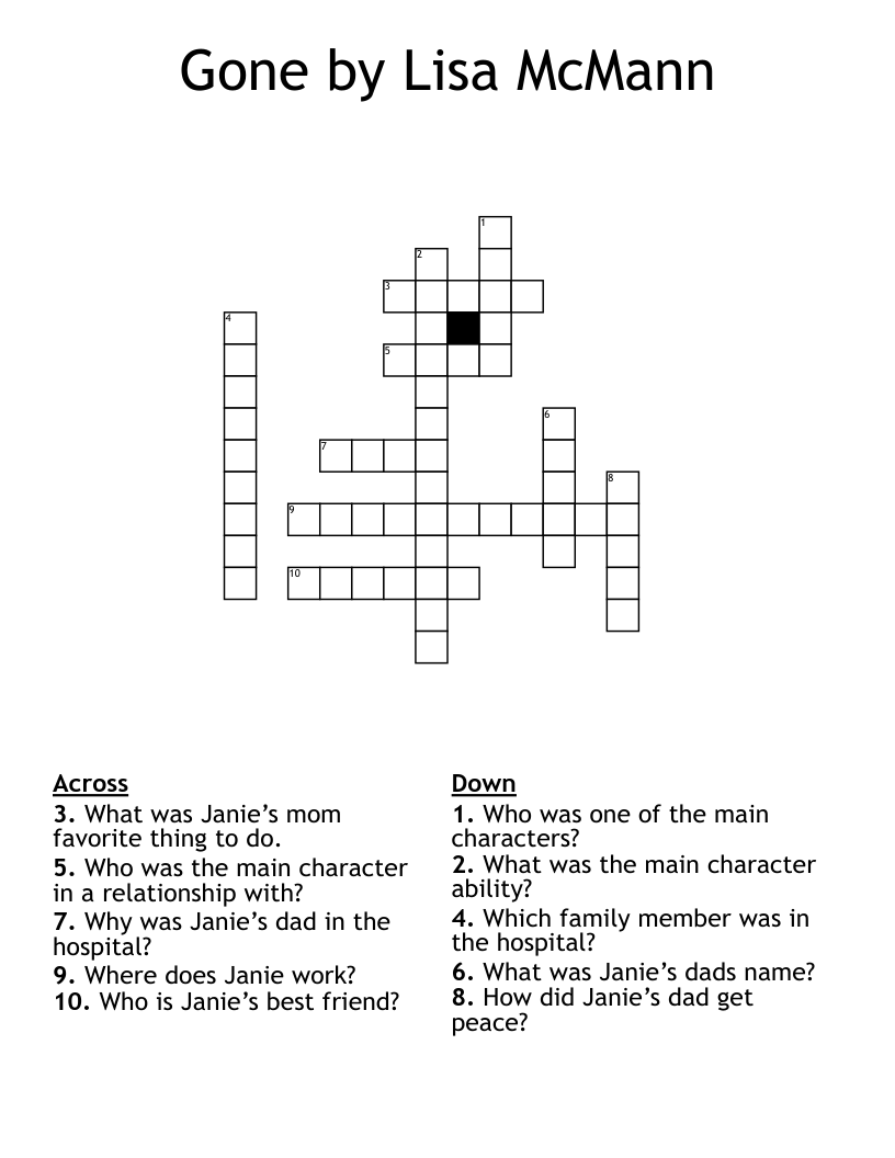 Gone by Lisa McMann Crossword