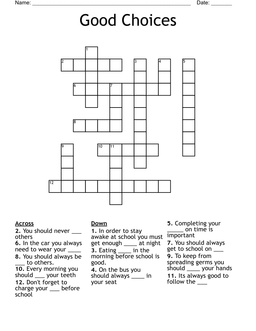 Good Choices Crossword