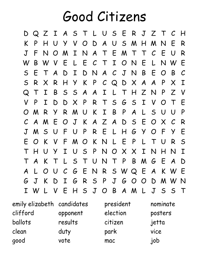 Good Citizens Word Search