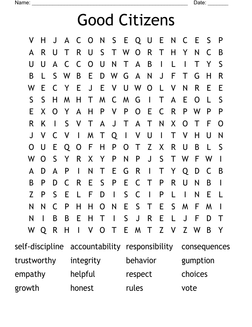 Good Citizens Word Search