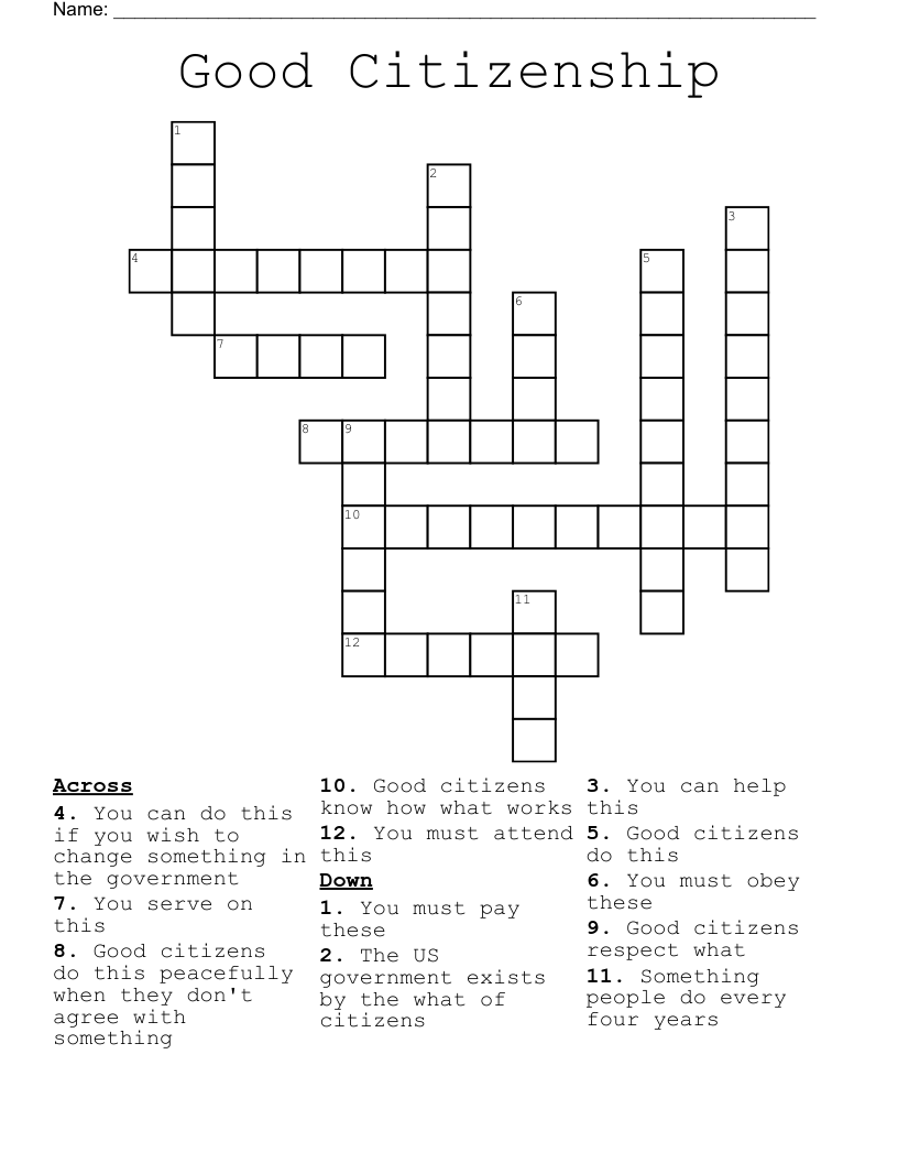 Good Citizenship Crossword
