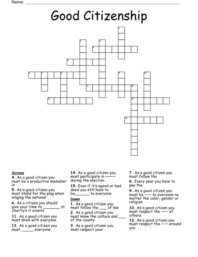 Good Citizenship  Crossword