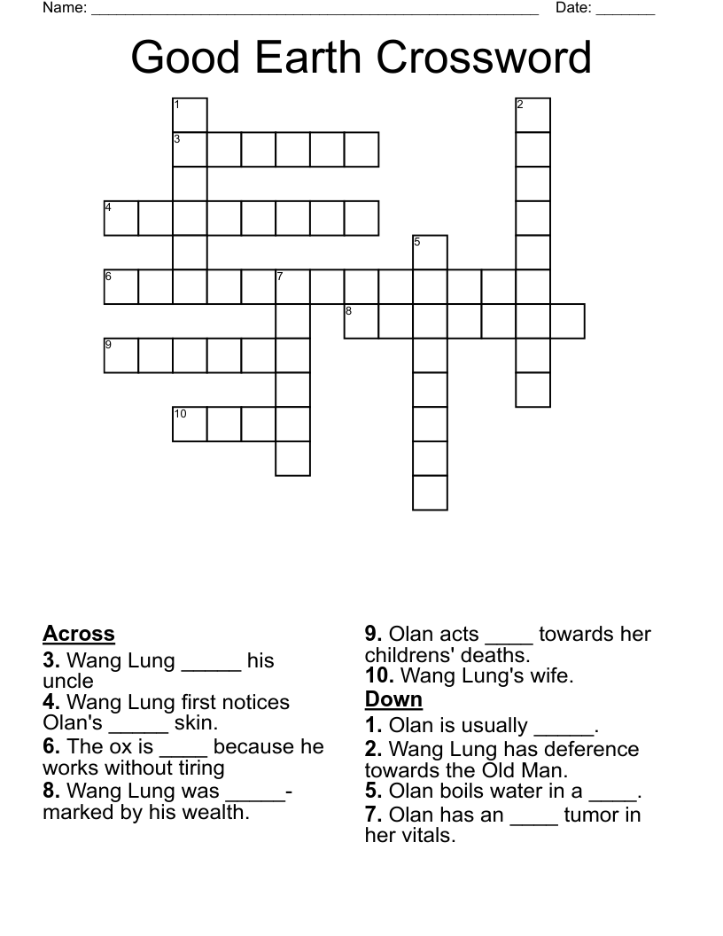 Good Earth Crossword