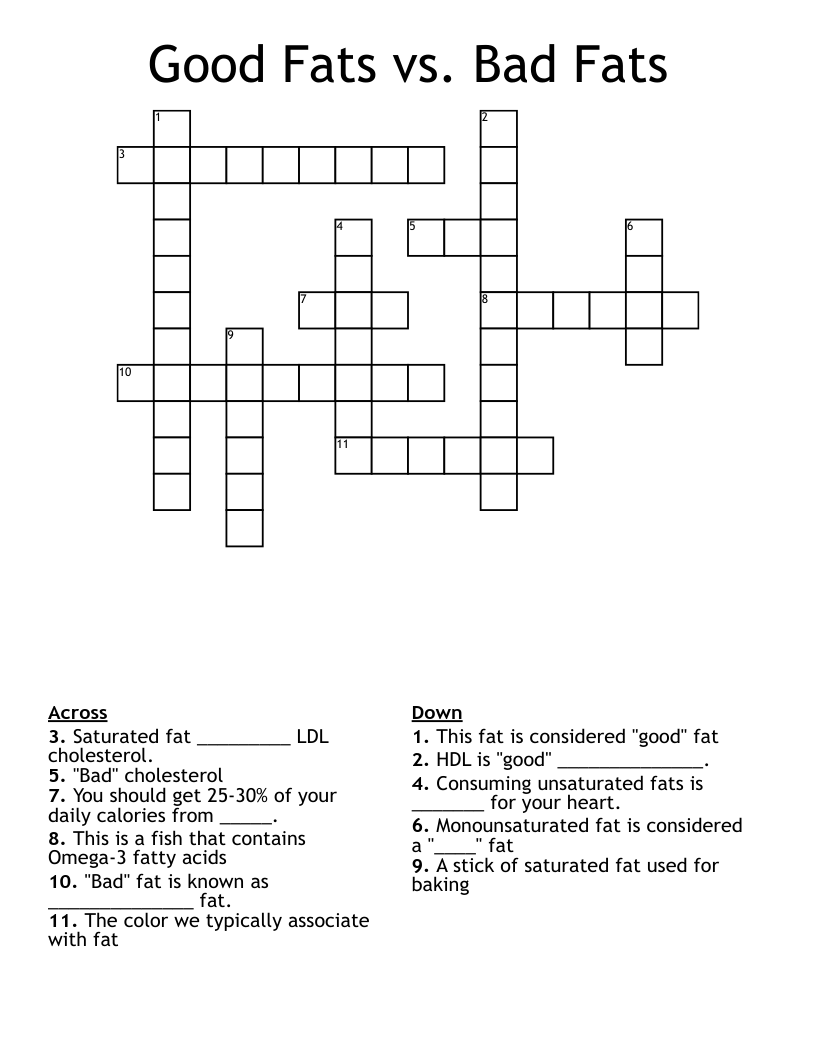 Good Fats vs. Bad Fats Crossword