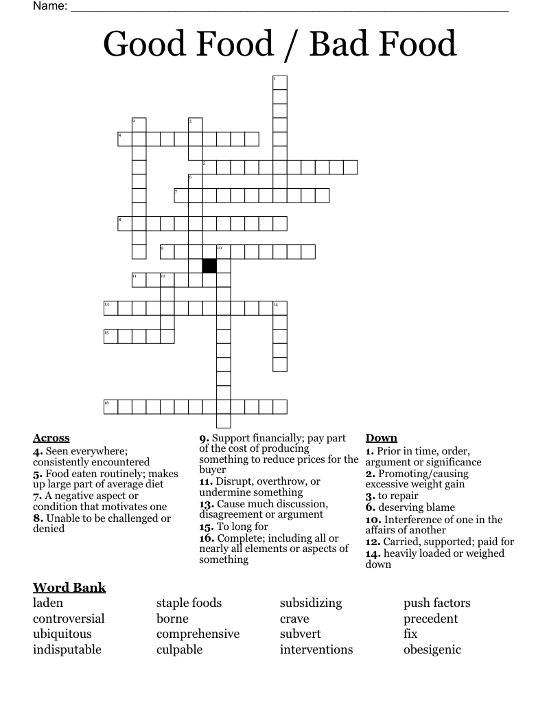 Good Food / Bad Food  Crossword