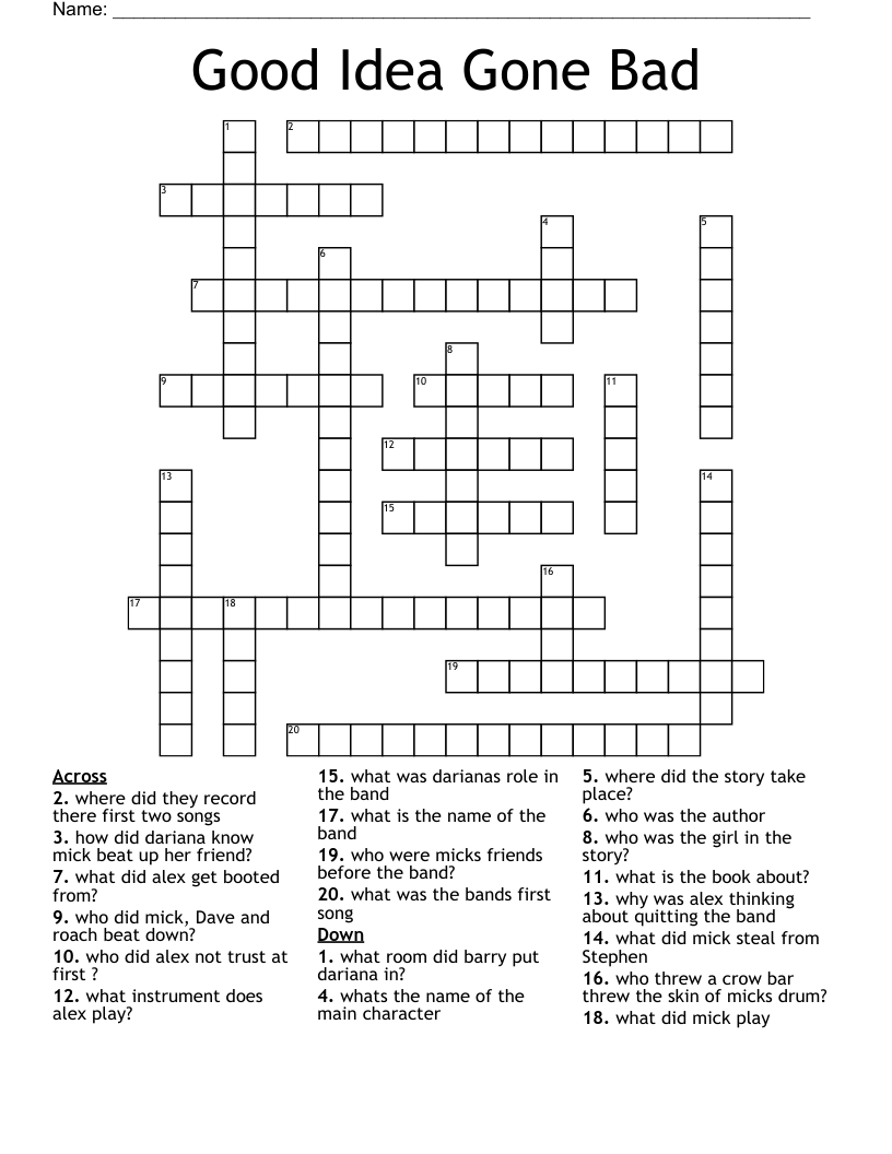 Good Idea Gone Bad Crossword