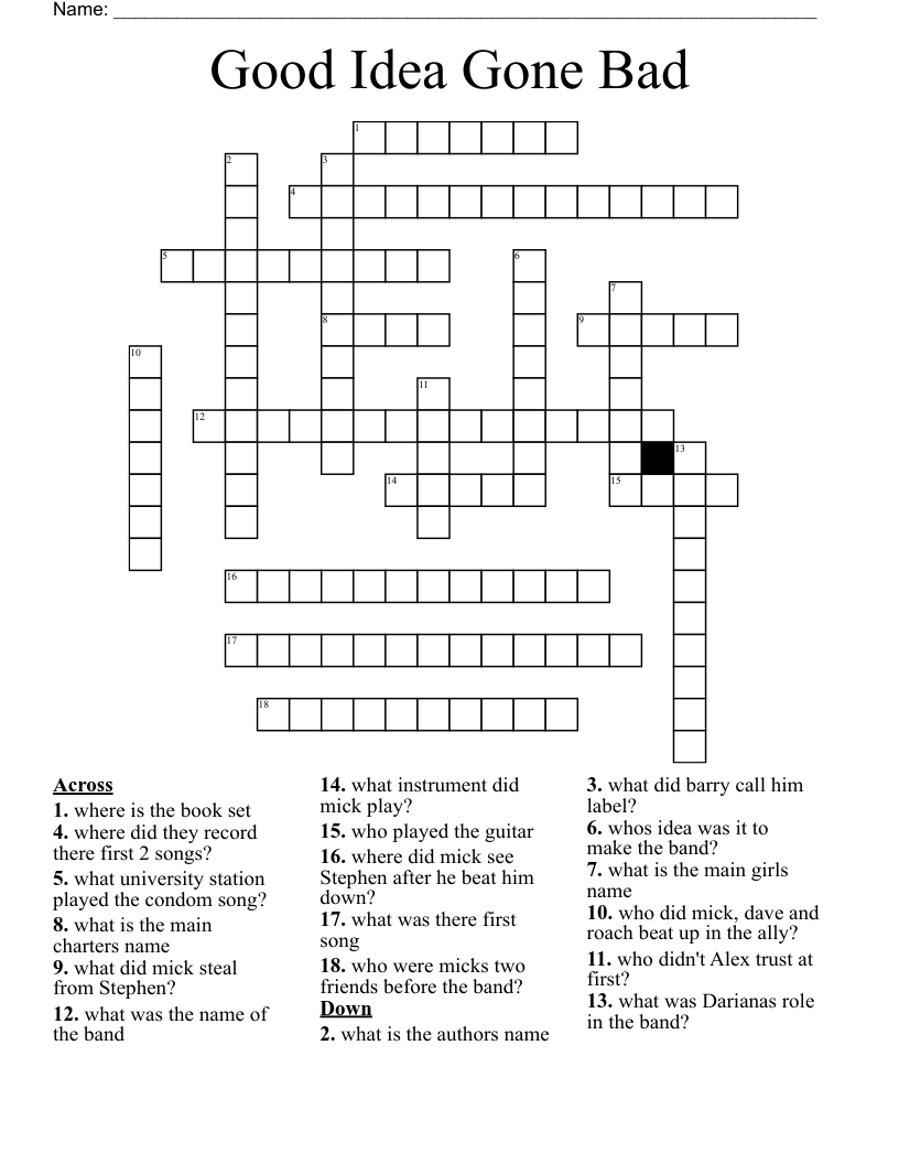 Good Idea Gone Bad  Crossword