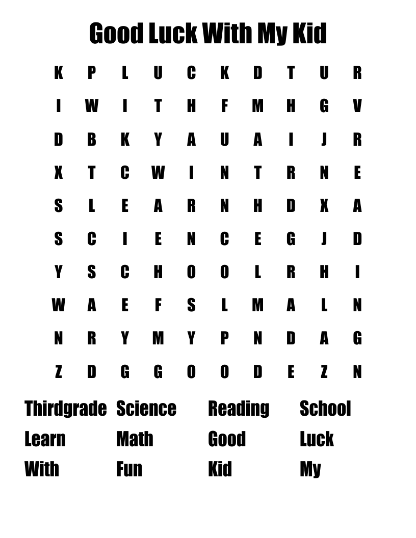 Good Luck With My Kid Word Search