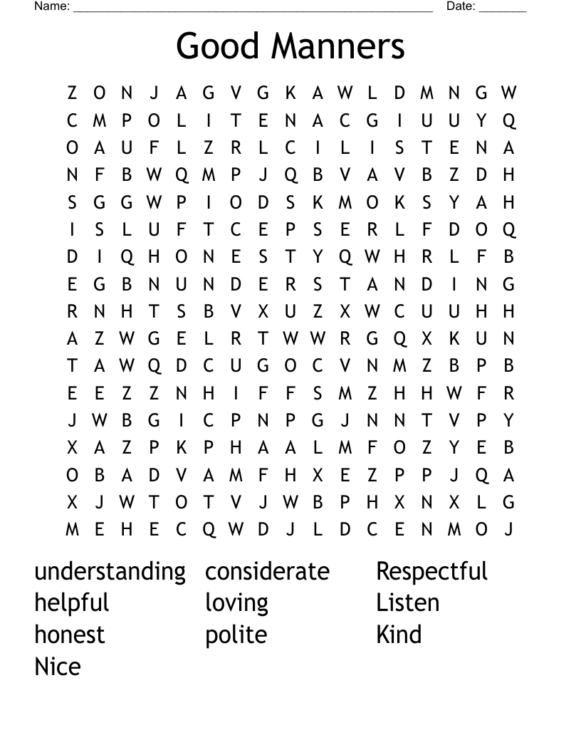 Good Manners Word Search