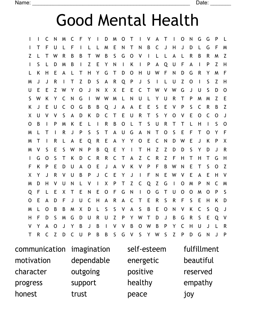 Good Mental Health  Word Search