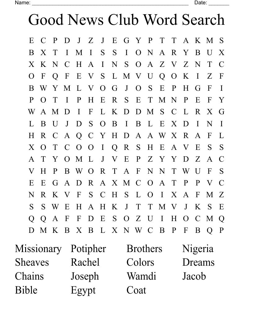 Good News Club Word Search