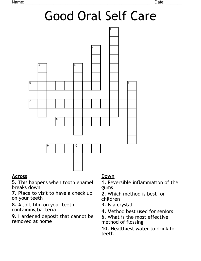 Good Oral Self Care Crossword