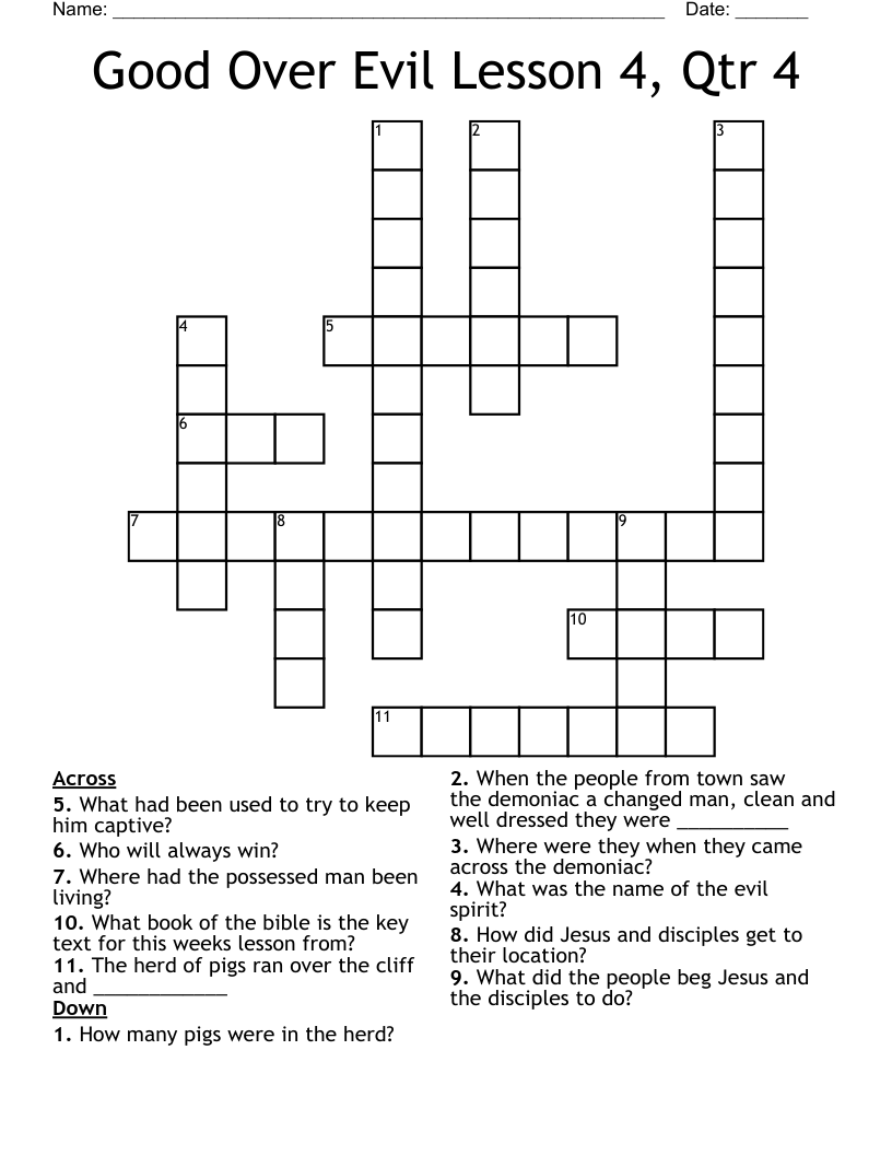 Good Over Evil Lesson 4, Qtr 4 Crossword