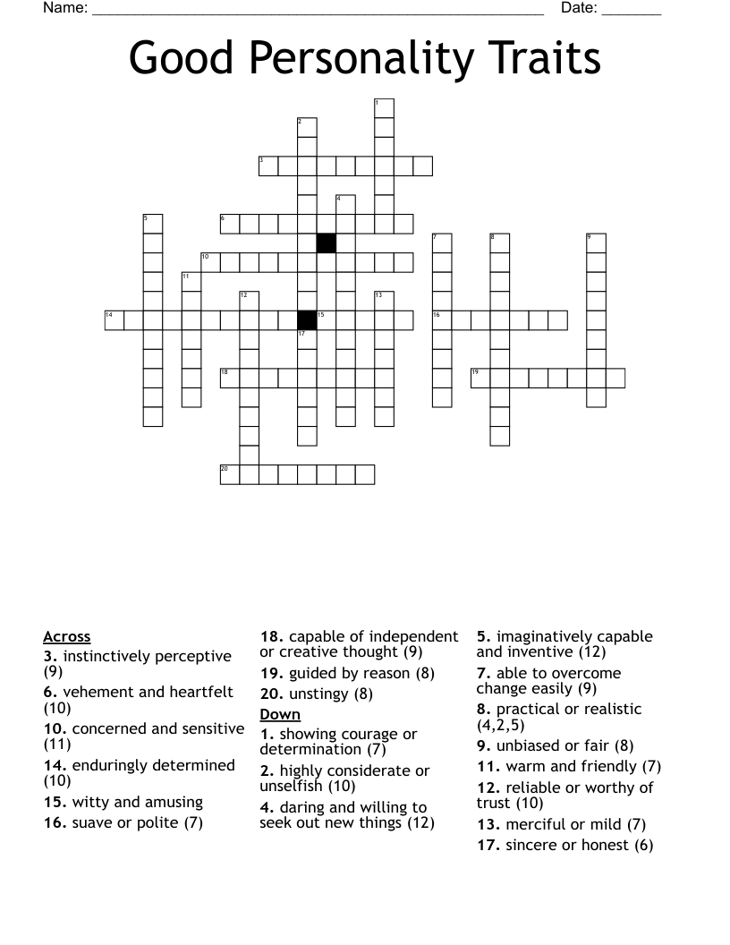 Good Personality Traits Crossword