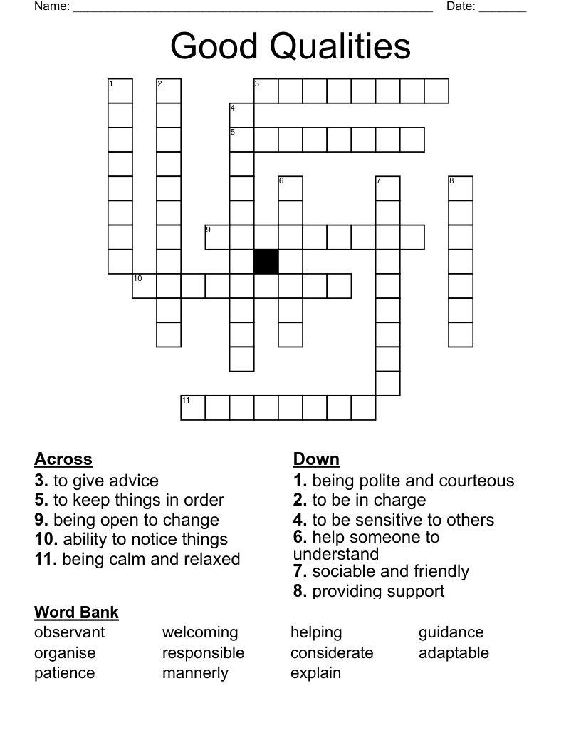 Good Qualities Crossword