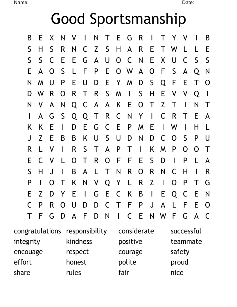 Good Sportsmanship Word Search