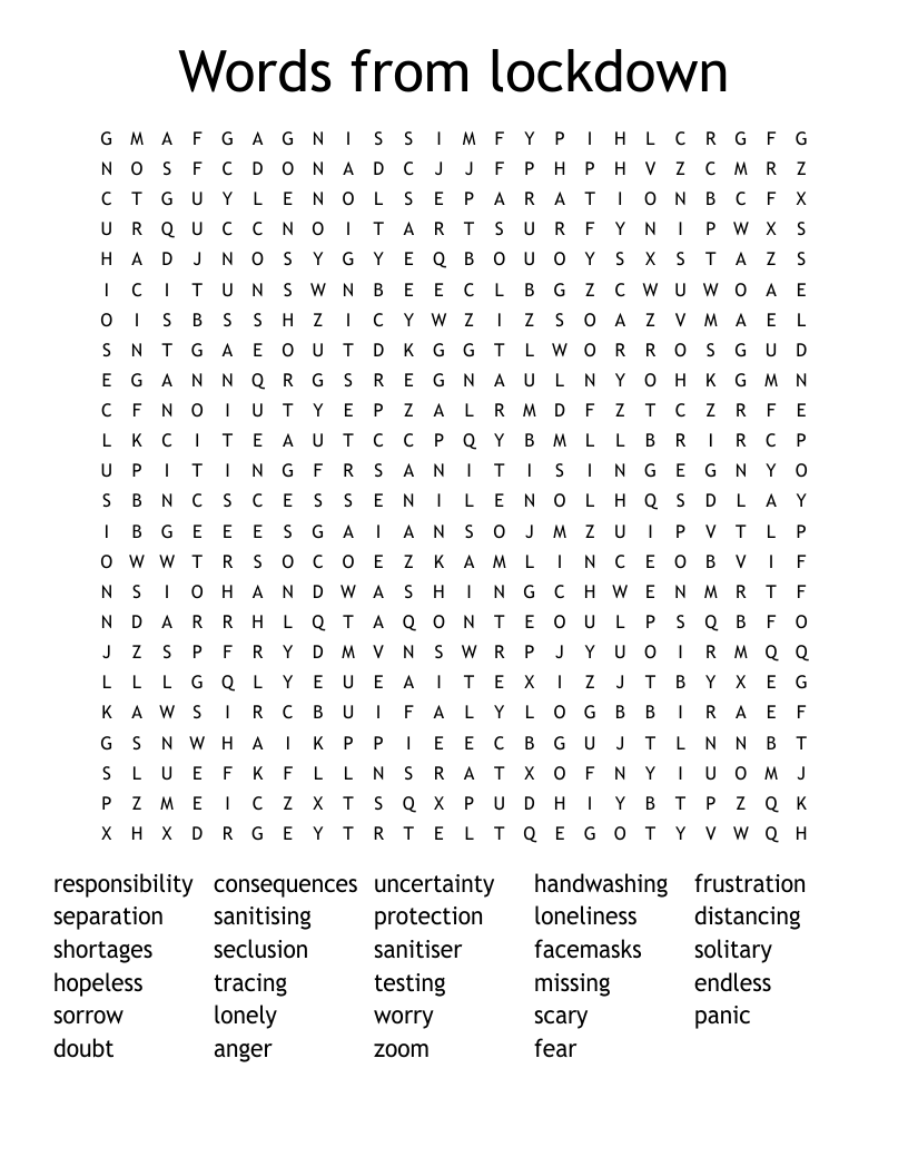 Words from lockdown Word Search