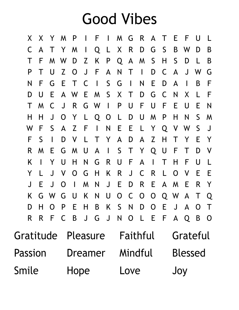 Good Vibes Word Search