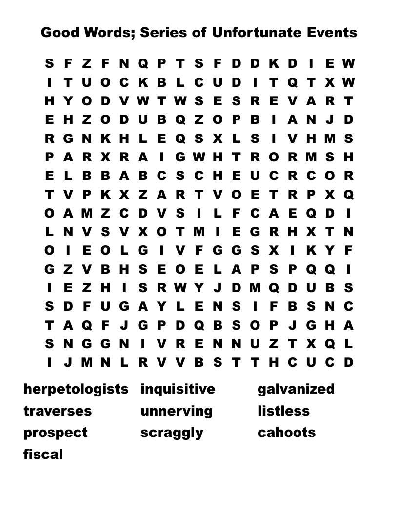 Good Words; Series of Unfortunate Events Word Search