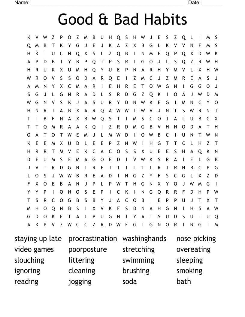 Good & Bad Habits Word Search