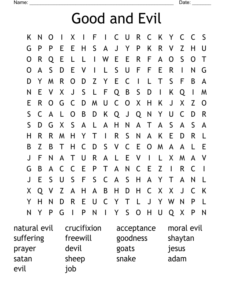 Good and Evil Word Search