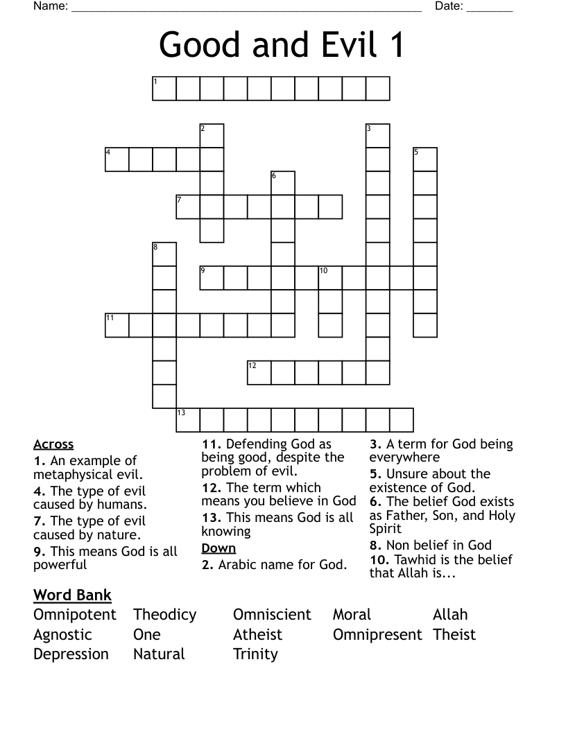 Good and Evil 1 Crossword
