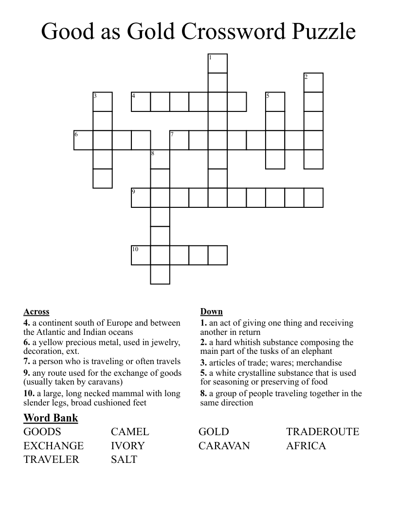 Good as Gold Crossword Puzzle