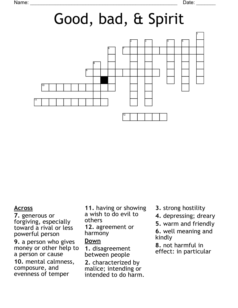 Good, bad, & Spirit Crossword