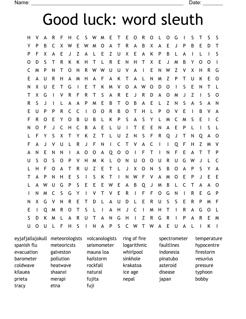 Good luck: word sleuth Word Search