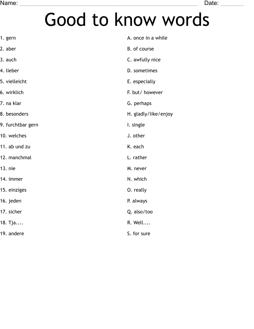 Good to know words Worksheet