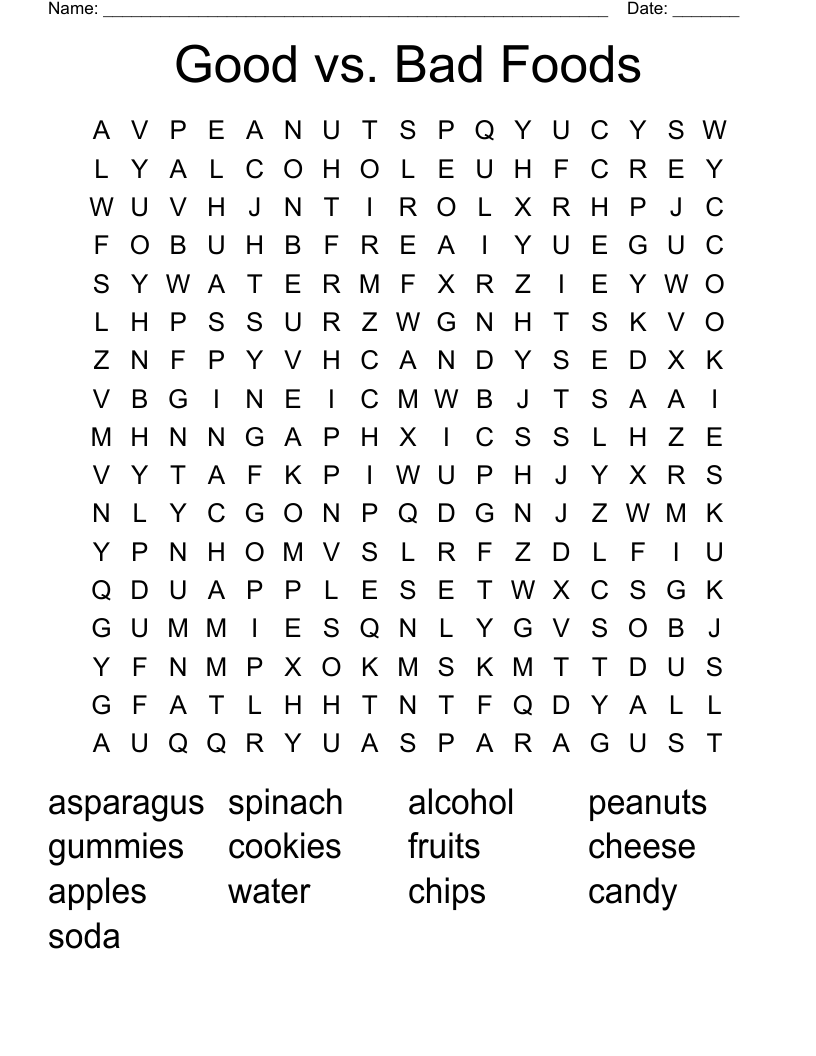 Good vs. Bad Foods Word Search