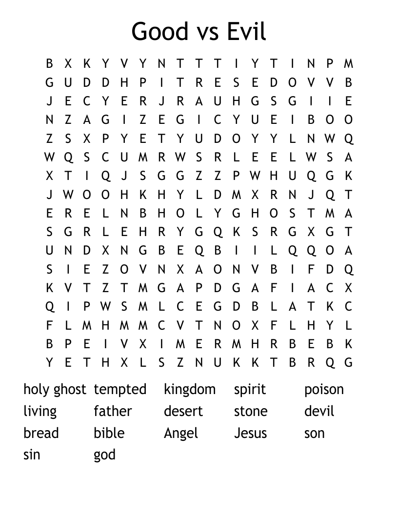 Good vs Evil Word Search