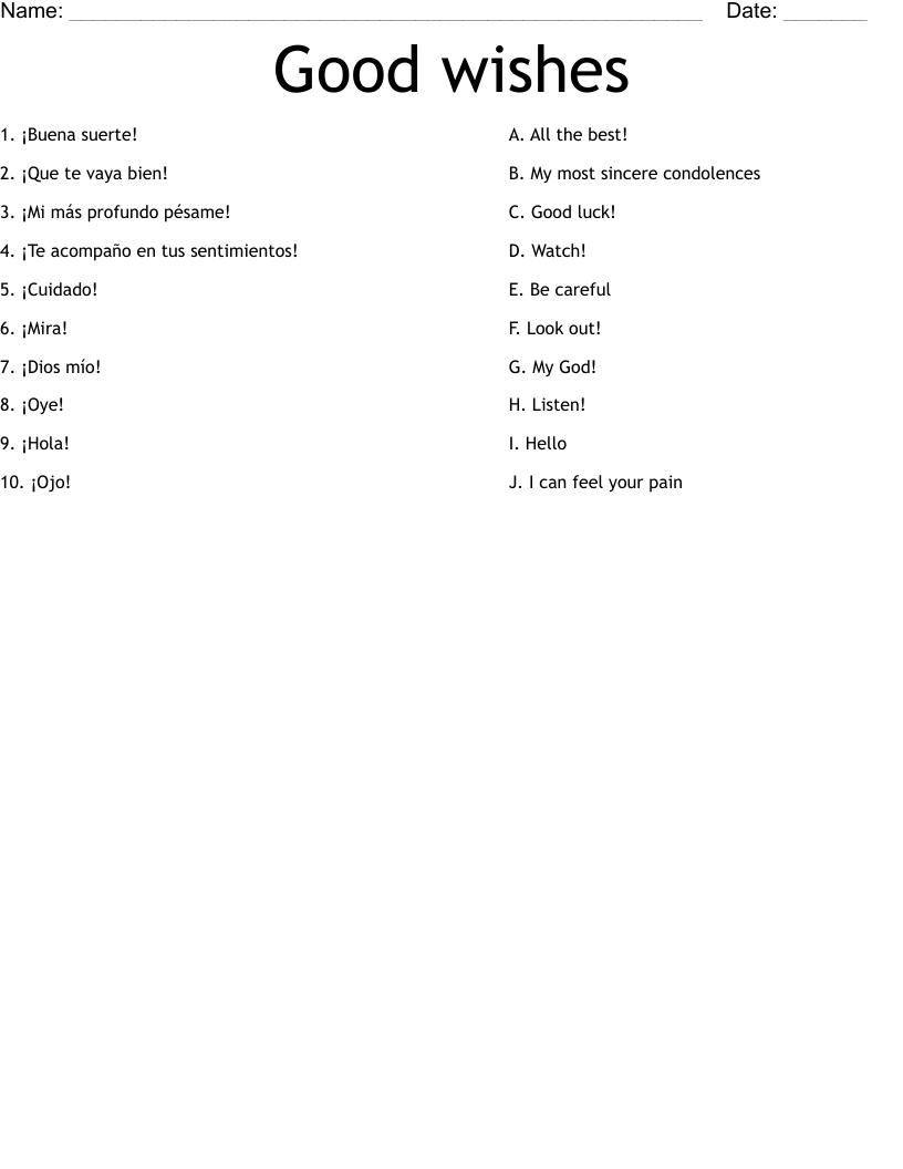 Good wishes  Worksheet