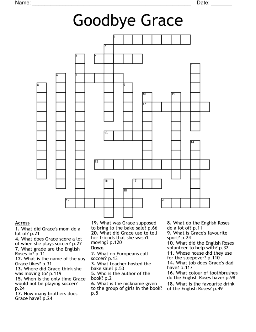 Goodbye Grace Crossword