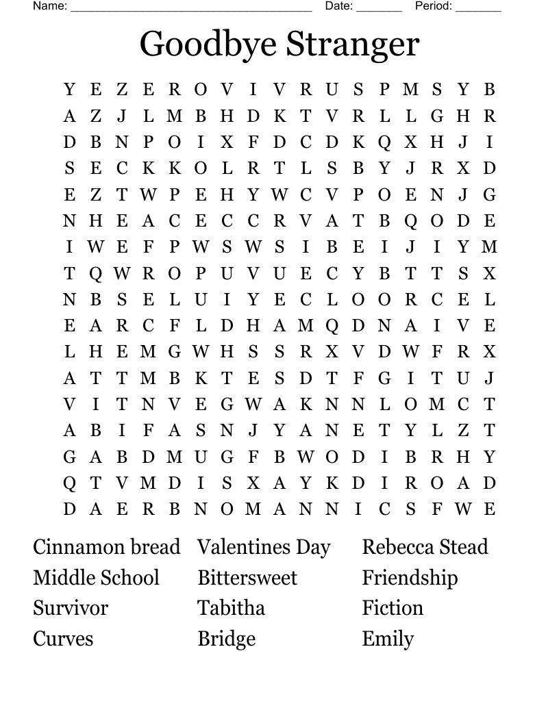 Goodbye Stranger Word Search
