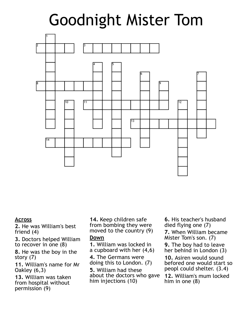 Goodnight Mister Tom Crossword