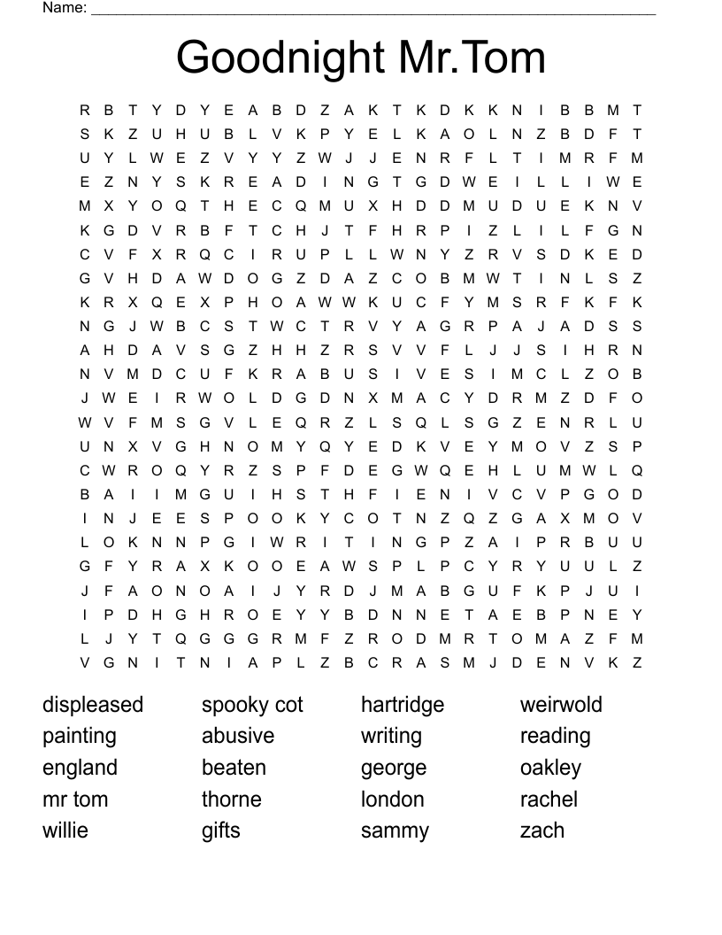 Goodnight Mr.Tom  Word Search