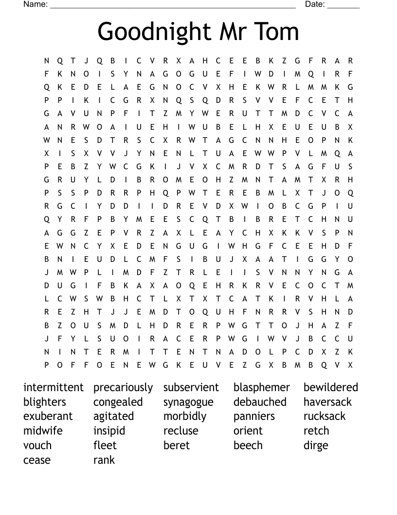 Goodnight Mr Tom Word Search